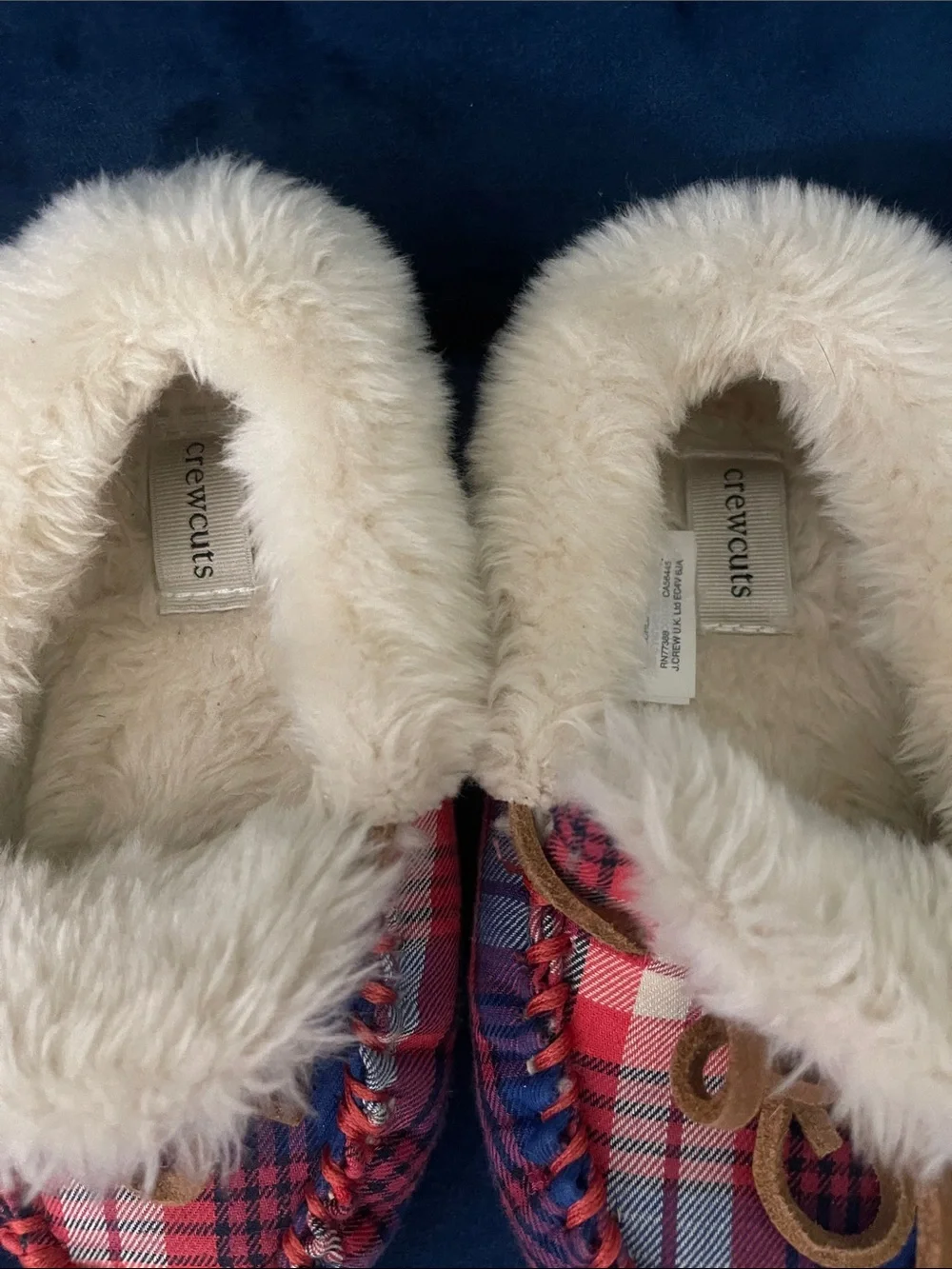 Crewcuts Fleece-Lined Kids Plaid Moccasin Slippers - Cream Trim
